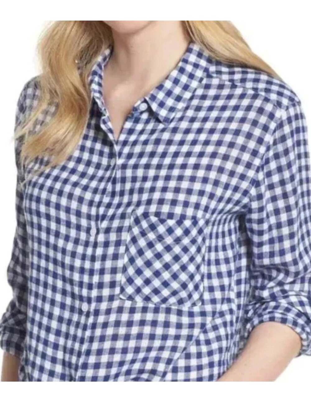 Rails Charli Shirt Gingham Linen Blend Cobalt Blue & White M